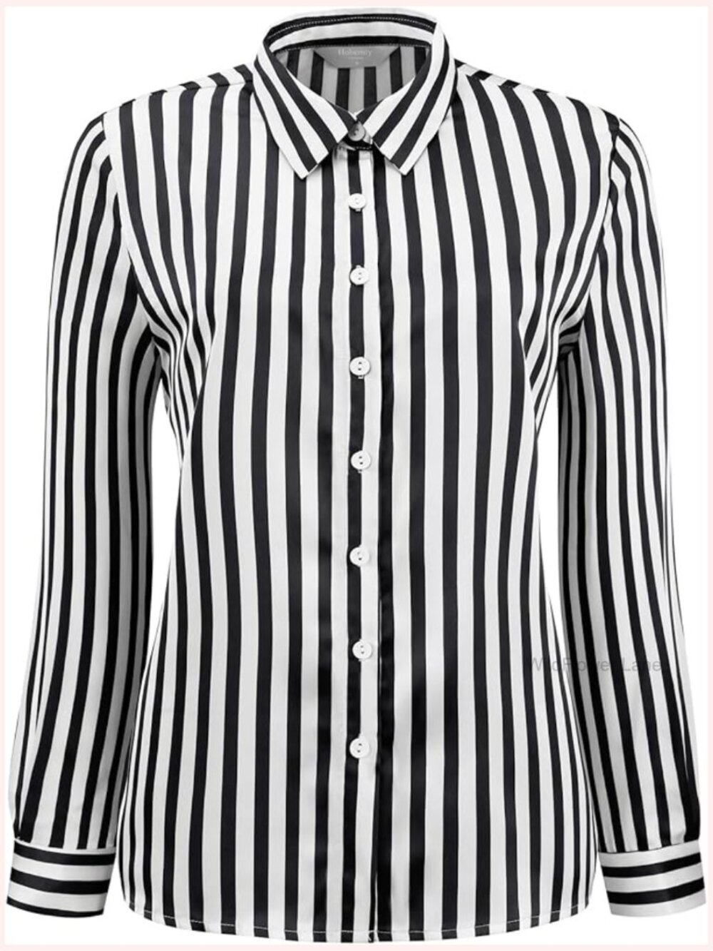 Satin Striped Button Down Long Sleeve Office Blouse